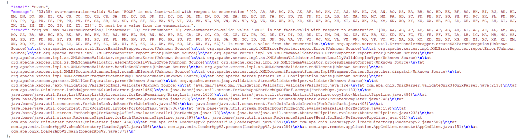 An error message in a TitlePage load report
