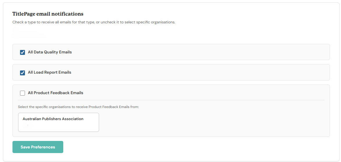 The TitlePage tab on an individual profile page, showing report email opt-in options